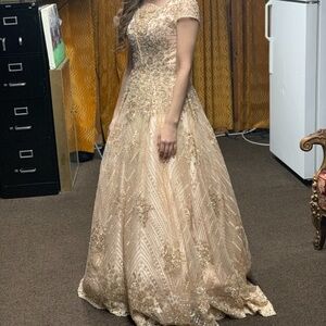 Jovani Gold Embellished Prom Dress